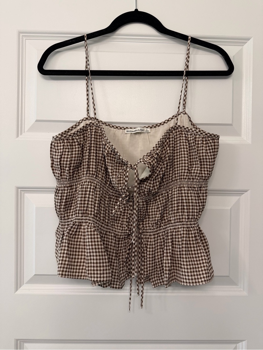 Abercrombie & Fitch Brown Gingham Tie-Front Cami tank